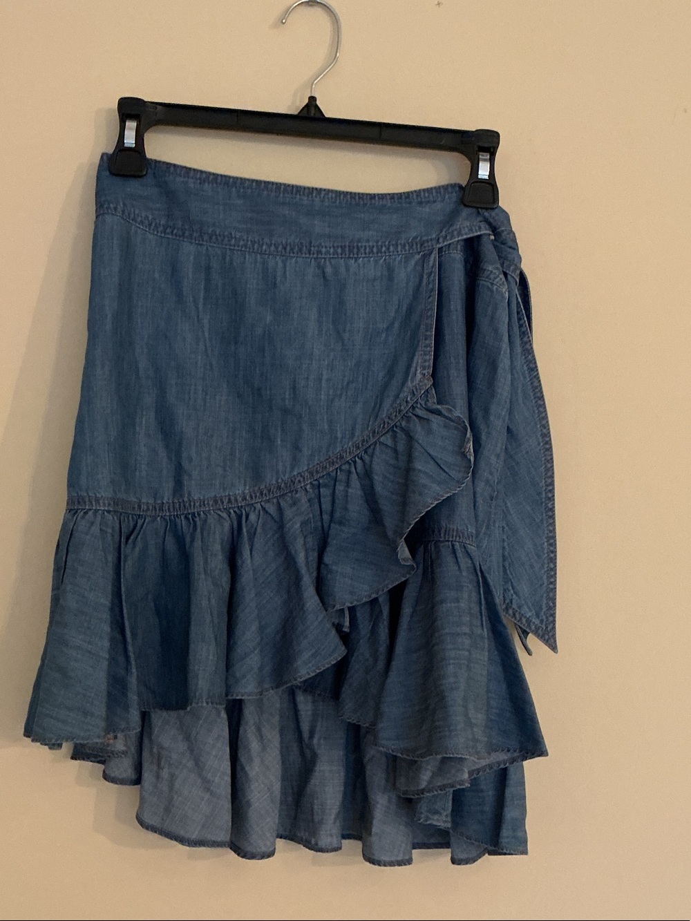 Veronica Beard Denim Blue High-Low Ruffle Wrap Skirt